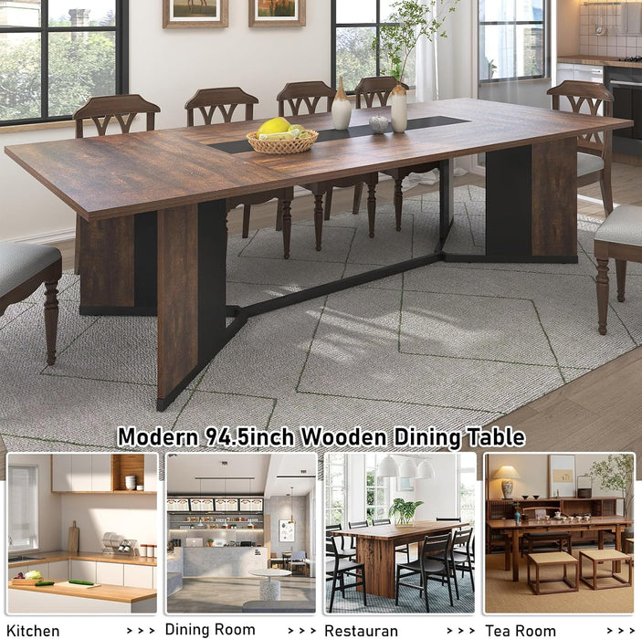 Brown 94 Inch SolidWood Dining Table StainResistant