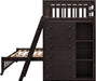 Twin over Full Bunk Bed with Storage, Solid Wood Bunk Bed with 6 Drawers and 3 Flexible Shelves, Twin Loft Bed with Movable Lower Bed, Bottom Bed with Wheels, for Kids Teens Adults (Espresso)