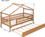 Walnut Solid Wood House Bed Trundle UnitBundleWithDrawers