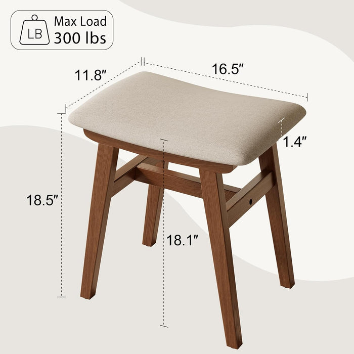 Small Vanity Desk and Vanity Stool Bundle, Vanity Set with Mirror and Stool and Lights, Solid Wood Vanity Desk and Chair Set, Makeup Vanities & Vanity Benches (Vanity 19.6 Inch Wide, Walnut)