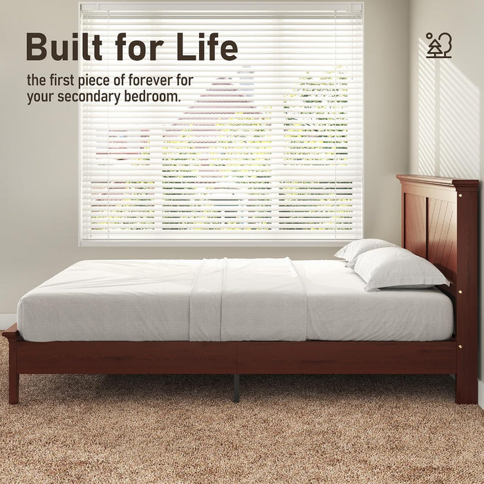 Solid Acacia Wood Queen Bed Frame with Headboard Cherry Finish