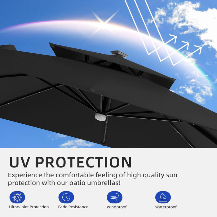 9X9 FT Cantilever Offset Patio Umbrella with Lights