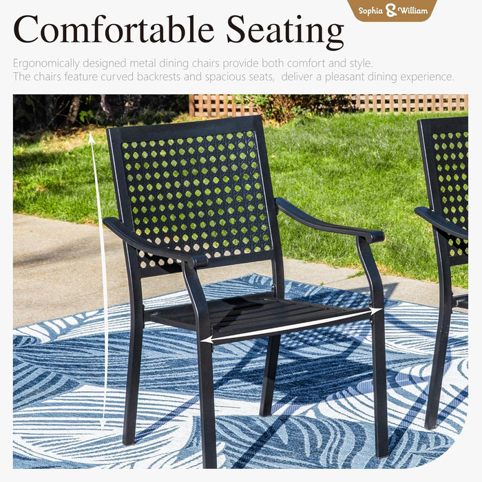 Patio Table and Chairs Set, Outdoor Dining Set for 4, 5 Piece Metal Patio Furniture, 37" Black Square Table(Beehive)