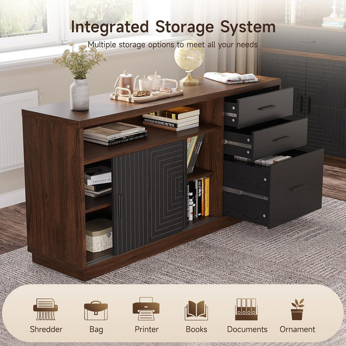 FiftyFiveInch Walnut Sturdy File Cabinet With Drawers
