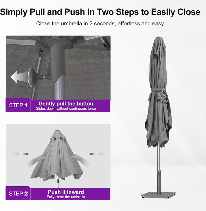 Patio Market Umbrella 6' X 10' Business Semi Auto Lift, Gray