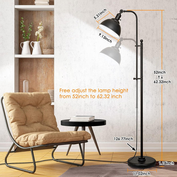 Industrial Floor Lamp, Aged Bronze Rustic Standing Lamp with 3 Color Temperatures, Adjustable Height & Head Farmhouse Reading Lamp for Living Room Bedroom Office