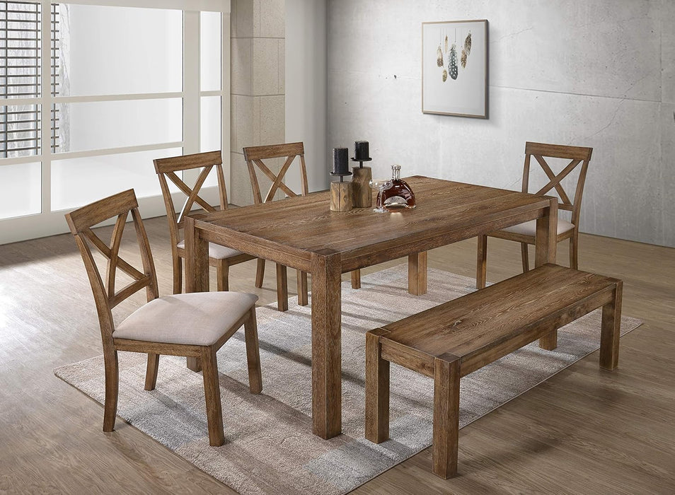 Janet 60" Transitional Rectangular Wood Dining Table with 4 Straight Legs, Large Solid Farmhouse Style Kitchen Furniture for 6 People, Essential Home Dining Room Centerpiece, Antique Natural Oak