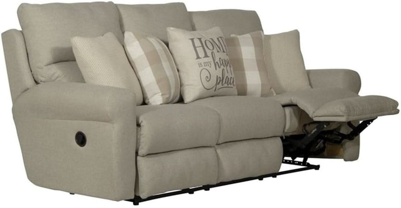 Eastland Lay Flat Reclining Sofa in Beige Fabric with Accent Pillows
