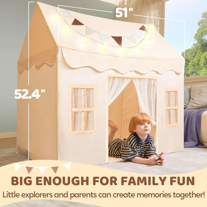 Play Tent for Kids,Indoor & Outdoor Tent with Blanket,Led Lights & Flags for Toddler,Spacious 51*35*52 Inch,Playhouse for Kids,Ideal Private Space for Reading & Play for Boys & Girls Age 3-7