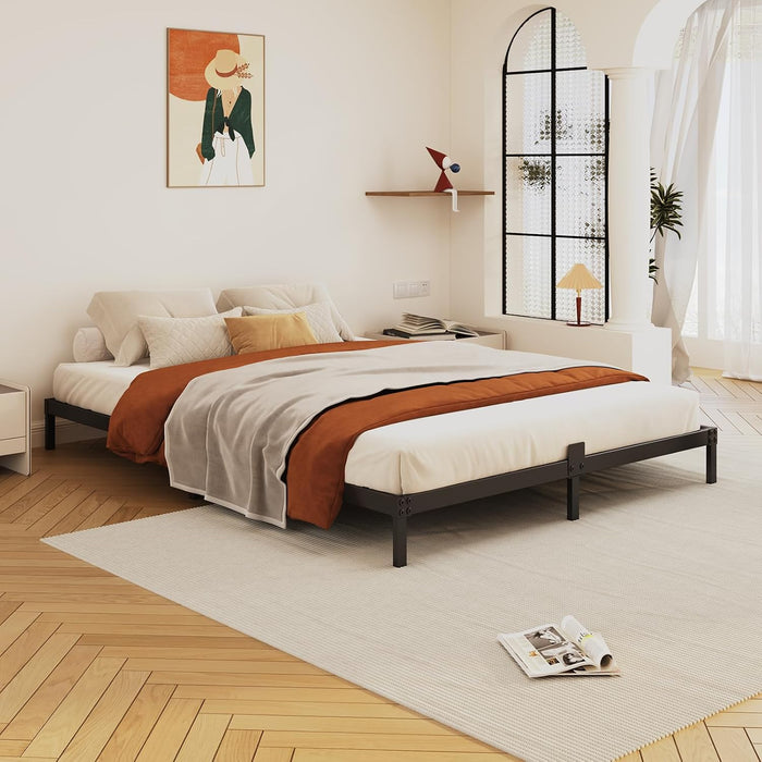 6 Inch Bed Frame Queen Size Low Profile, Metal Platform Low Bed Frame, Heavy Duty Support Low Profile Bed Frame, No Box Spring Needed, Noise Free, Easy Assembly, Prevent Mattress from Sliding