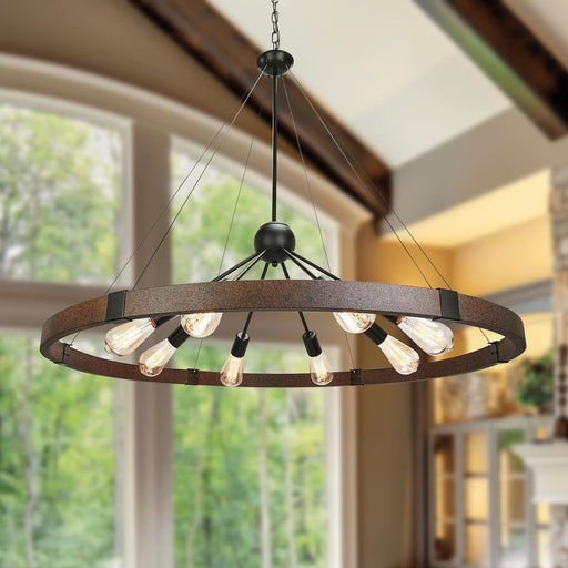 38.2 Inch Wagon Wheel Chandelier Weathered Vintage