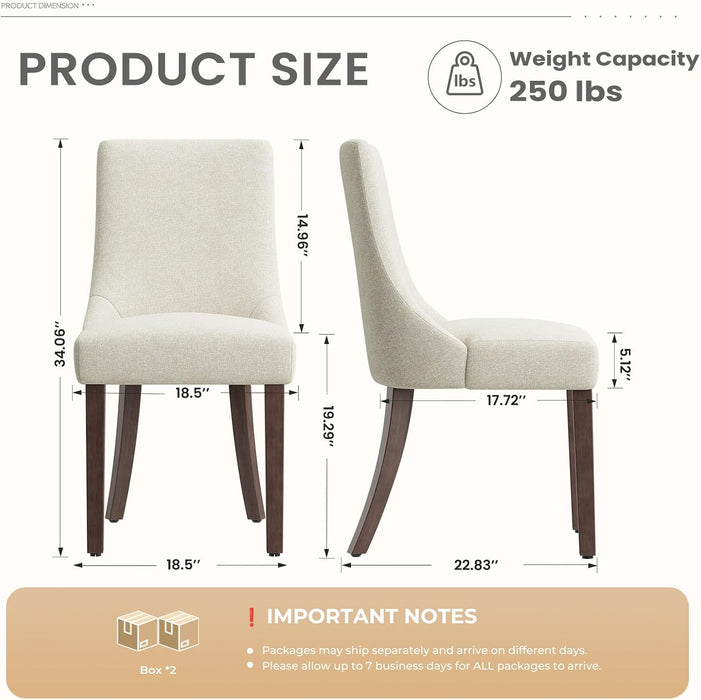 Wooden Dining Chairs Set of 4, Upholstered Kitchen & Dining Room Chairs with Solid Wood Legs Curved Backrest Farmhouse Accent Chair for Dining/Kitchen/Living Room, Beige