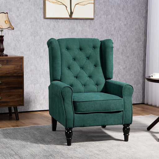 Dark Green Wingback Accent Chair Tufted Upholstery