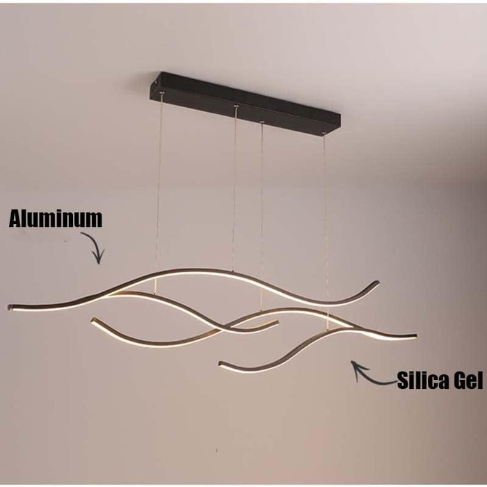 Contemporary LED Linear Wave Chandelier Gold Dimmable