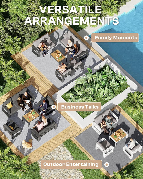 Oversized Aluminum Outdoor Furniture Set, Extra Large Patio Furniture Sofa Set 4.8” Widened Armrest & Ultra-Thick Cushions, 4 Pcs Modern Patio Sectional for Backyard, Porch, Graphite