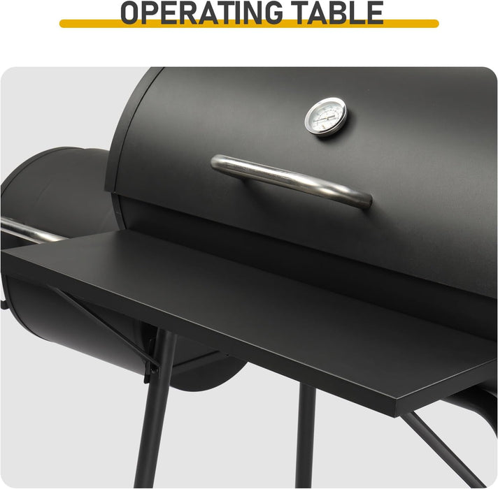 BBQ Charcoal Grill and Offset Smoker with Wheels & Side Front Table,Outdoor BBQ Grill with 557 Sq. In.,Patio Barbecue Cooker,Grilling Space for Outdoor Backyard,Balcony,Patio and Parties