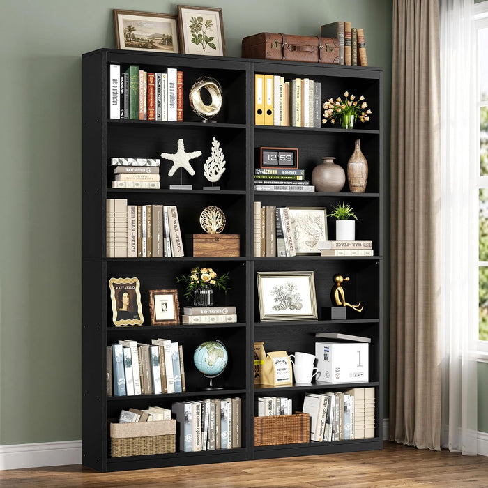 6-Tier Bookshelf, Tall Bookcase & Display Storage Shelves, Black