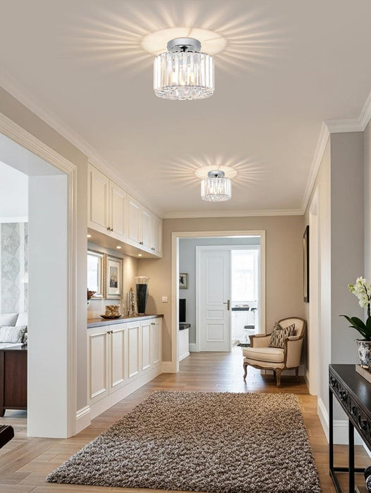 Crystal Semi Flush Mount Ceiling Light Fixture, Modern Small Silver Chandelier for Hallway Foyer Entryway Walk-In Closet Bedroom, Fit E26 Base Bulbs, 1-Light, 8.5Inch