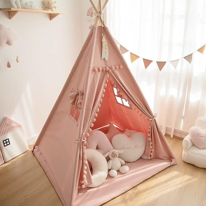 Teepee Tent for Kids with Padded Mat Foldable Tone Play Tents for Girl and Boy Canvas Tepee Playhouse for Child Indoor Outdoor