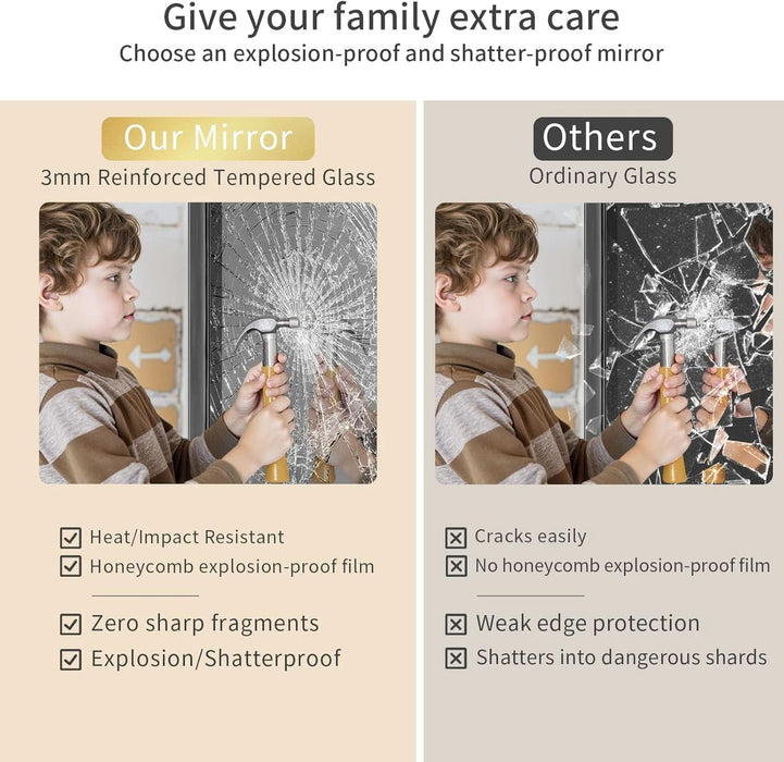 Black Wall Mirror 30x48 Inch ExplosionProof Tempered