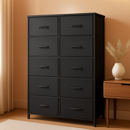 Dresser for Bedroom, Chest of Drawers, Steel, MDF, 8 Non-Woven Fabric Drawers, Storage Organizer Unit, Closet, Entryway, Ink Black and Ebony Black ULGS124B01S