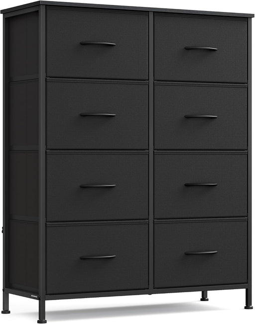 Dresser for Bedroom, Chest of Drawers, Steel, MDF, 8 Non-Woven Fabric Drawers, Storage Organizer Unit, Closet, Entryway, Ink Black and Ebony Black ULGS124B01S