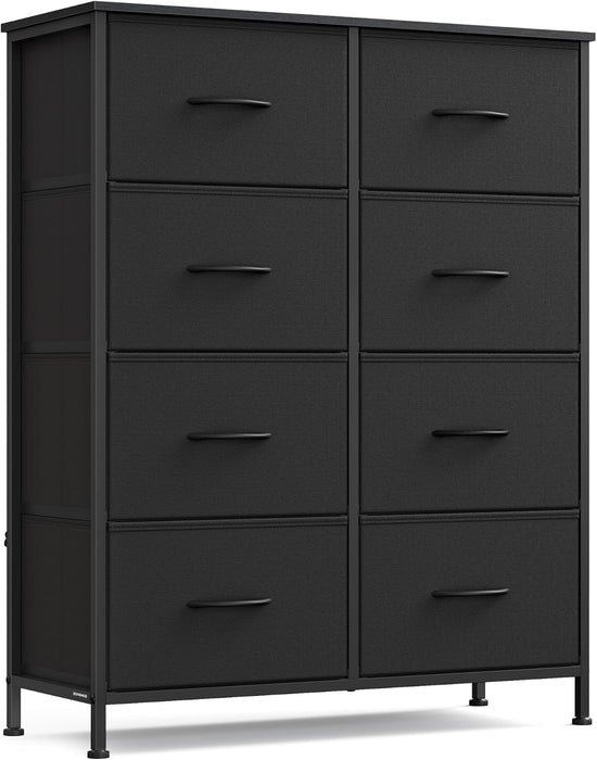 Dresser for Bedroom, Chest of Drawers, Steel, MDF, 8 Non-Woven Fabric Drawers, Storage Organizer Unit, Closet, Entryway, Ink Black and Ebony Black ULGS124B01S