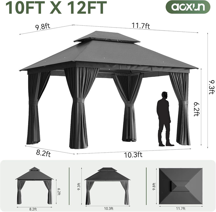 12x10 Outdoor Gazebo Dark Gray Weatherproof UVResistant