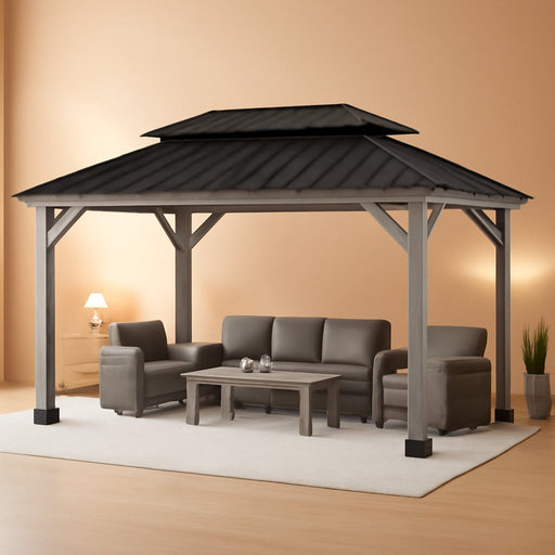 12x20 Ft CedarFramed Wood Gazebo MatteBlack Outdoor