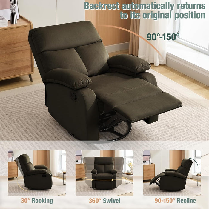 Swivel Rocker Recliner Adults, Rocking Small Recliner Chair for Small Spaces, Small Rocker Recliner Chair for Living Room, RV, Nursery, Bedroom, Dark Brown