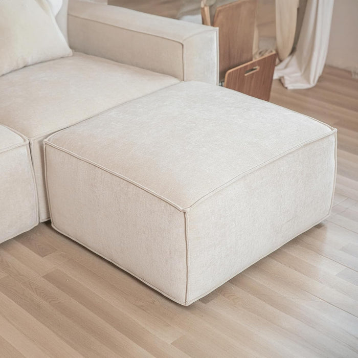 Luxury Modular Sectional Living Room Sofa Set, Modern Minimalist Style Couch with Ottoman and Chaise, L-Shape, Linen-Like Cream