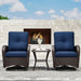 Outdoor Swivel Rocker Chairs, 3 Piece Wicker Patio Set with Thick Cushion and Side Table, Rattan Patio Swivel Rocking Chairs for Porch, Deck Use (Brown/Blue, 3 PCS)