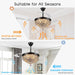 48" Chandelier Ceiling Fan with Lights, Crystal Retractable Fandelier with 3 Color LED Dimmable, Reversible DC Motor, Modern for Bedroom, Living Room (Black