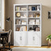 42" W Double Bookcase and Bookshelf with Doors, White | 72" Tall, Large Bookcase, Open Shelves & 6-Tier Storage Cabinets, for Home Office, Living Room, Library