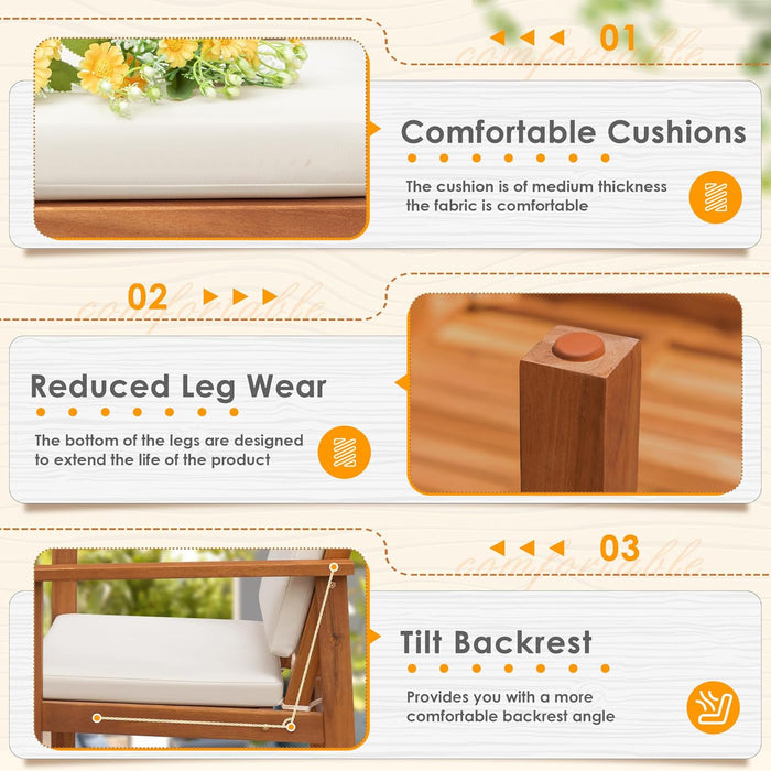 4 Piece Patio Bistro Set Patio Furniture Outdoor Chat Table Chair Set with Water Resistant Cushions and Coffee Table for Beach Backyard Garden,Acacia Wood