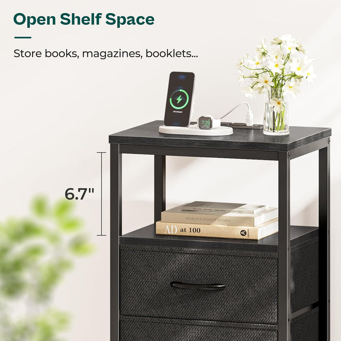 Black Five Drawer Dresser With Integrated Charging