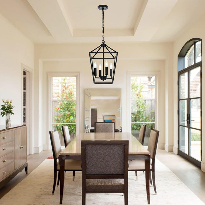 Farmhouse Chandelier Black Openwork Cage Four Light