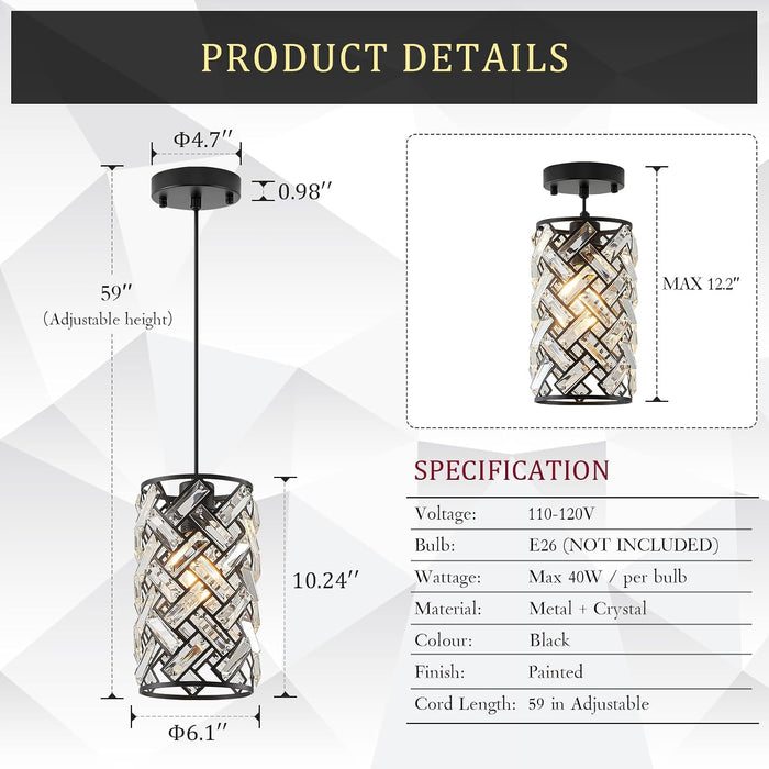 Black Crystal Pendant Lighting Fixture Triple Pack