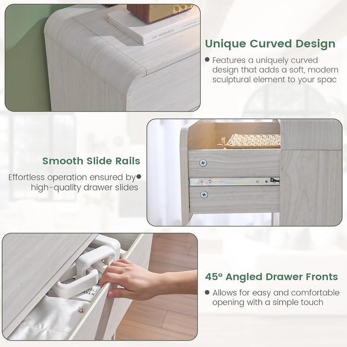 White Dressers of 9 Drawers, Chest Dresser with Deep Drawers, Modern Dresser Closet for Bedroom, Curved Drawer with Large Storage, 57'' Wide