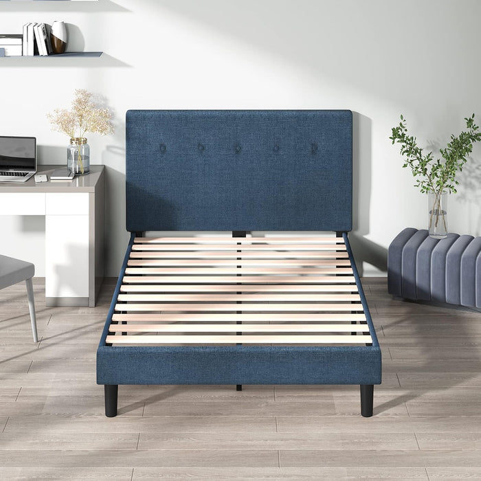 Omkaram Upholstered Platform Bed Frame, Mattress Foundation, Wood Slat Support, No Box Spring Needed, Easy Assembly, Queen