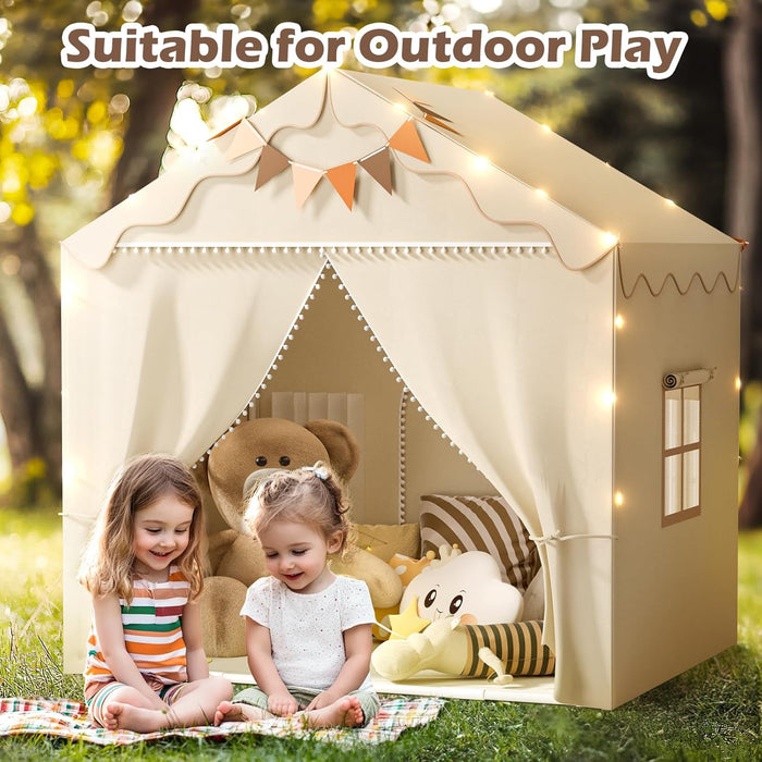 Play Tent for Kids, 2 in 1 Toddler Tent with Padded Mat and Light, Large Playhouse for Kids Indoor & Outdoor, 2 Doors and 4 Windows, 51" X 39" X 53", Toy Gift for Boys and Girls