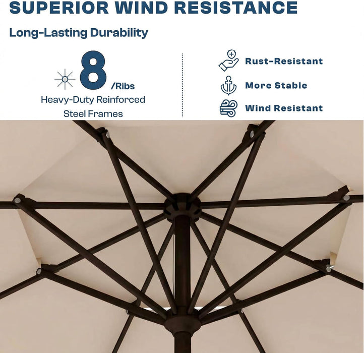 10FT Patio Umbrella, 2 Tier Outdoor Table Umbrella, Large Vented Market Umbrellas with Push Button Tilt and Crank, 8 Sturdy Ribs for Backyard, Deck, Pool, UPF50+ UV Protection