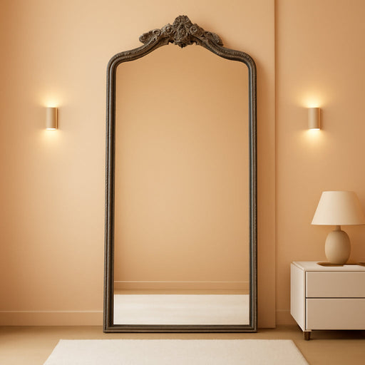 71"X32" Bronze Arched Full Length Mirror with Stand, Full Body Mirrors for Leaning or Hanging, Traditional Ornate Vintage Floor Mirror,Baroque Antique Long Mirrors for Wall,Decor, Living Room, Bedroom
