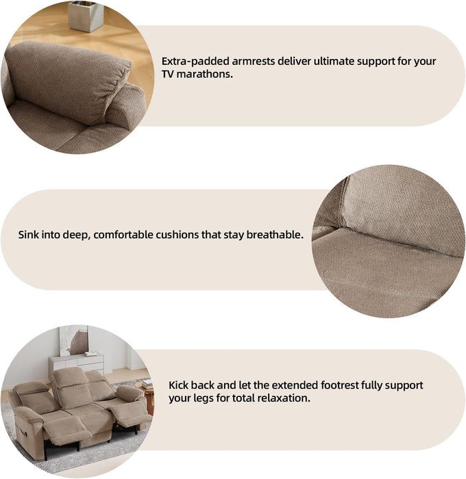Power Reclining Sofa, 3 Seat Electric Recliner Couch for Adults, Adjustable Home Theater Seating with Side Pocket for Small Space, Living Room, Office(Khaki)