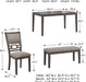 Wrenning Diamond Patterned Dining Table Set, 4 Upholstered Chairs and Bench, Seats 6, Wood, Gray