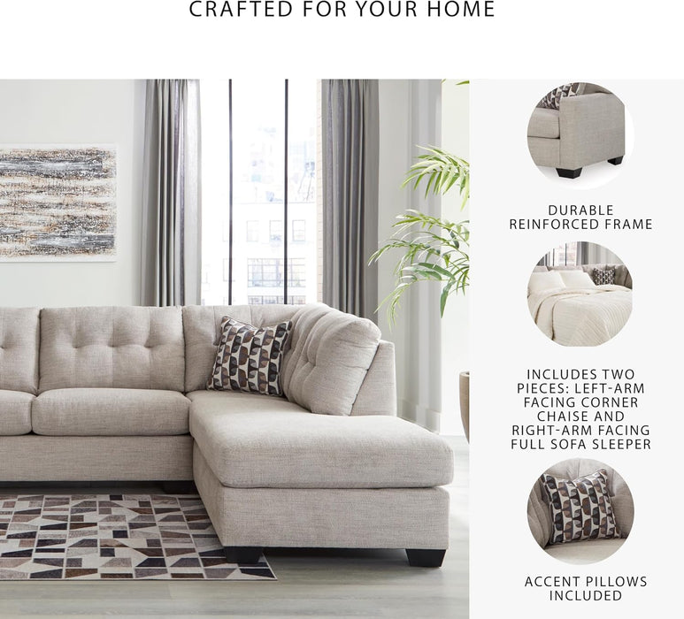 Beige Sleeper Sectional Featuring Chaise Memory Foam