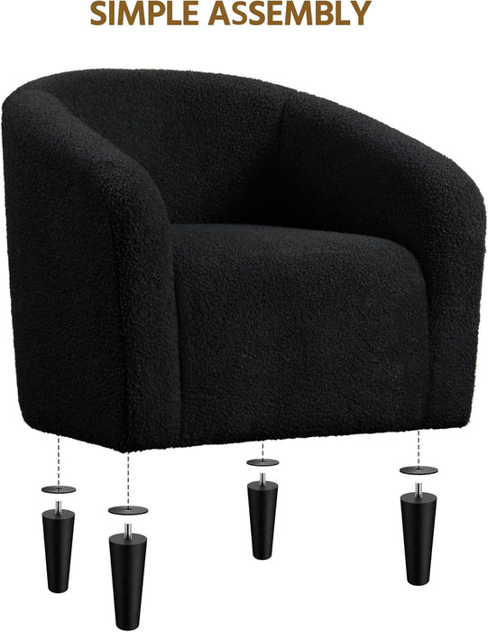 Armchair Set of 2, Boucle Fabric Club Chair, Furry Sherpa Elegant Siting Chair with Cozy Soft Padded for Living Room Bedroom Reception Room Office, Black