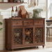 Farmhouse Sideboard Buffet Cabinet with Storage,48" Large Credenza with 3 Glass Doors & 3 Drawers,Adjustable Shelves Console Table,Wood Kitchen Coffee Bar for Dining Room,Living Room,Brown