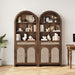 71.3" Tall Arched Bookshelf with Doors - 5 Tier Rattan Arched Bookcase