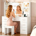 White Vanity Desk With Illuminated Mirror PowerOutlet